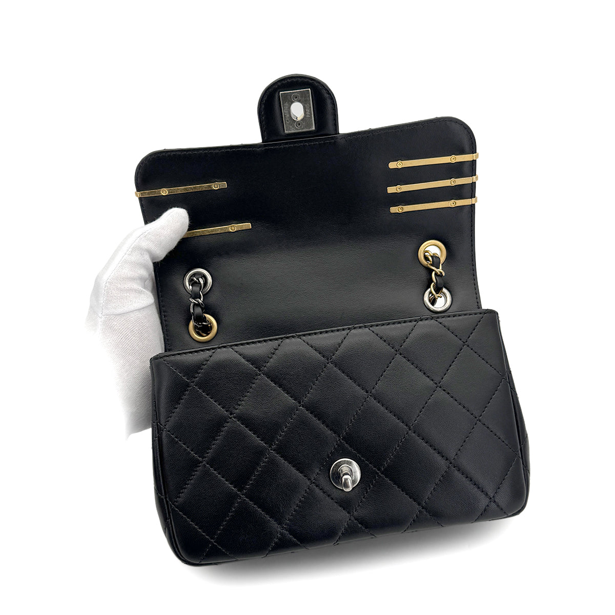 CHANEL MATELASSE COCO CLIPS CHAIN SHOULDER BAG RHINESTONE FAUX PEARL BLACK LAMB SKIN GOLD HARDWARE 90324131
