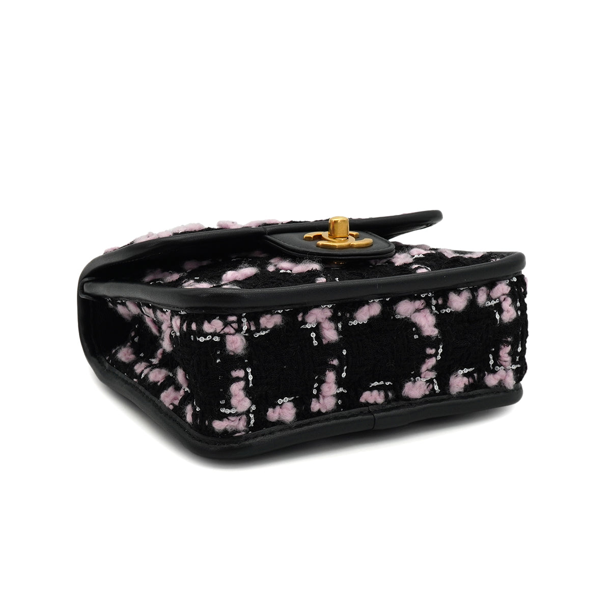 CHANEL MATELASSE TWEED CHAIN HAND SHOULDER BAG PINK BLACK GOLD HARDWARE 90332582