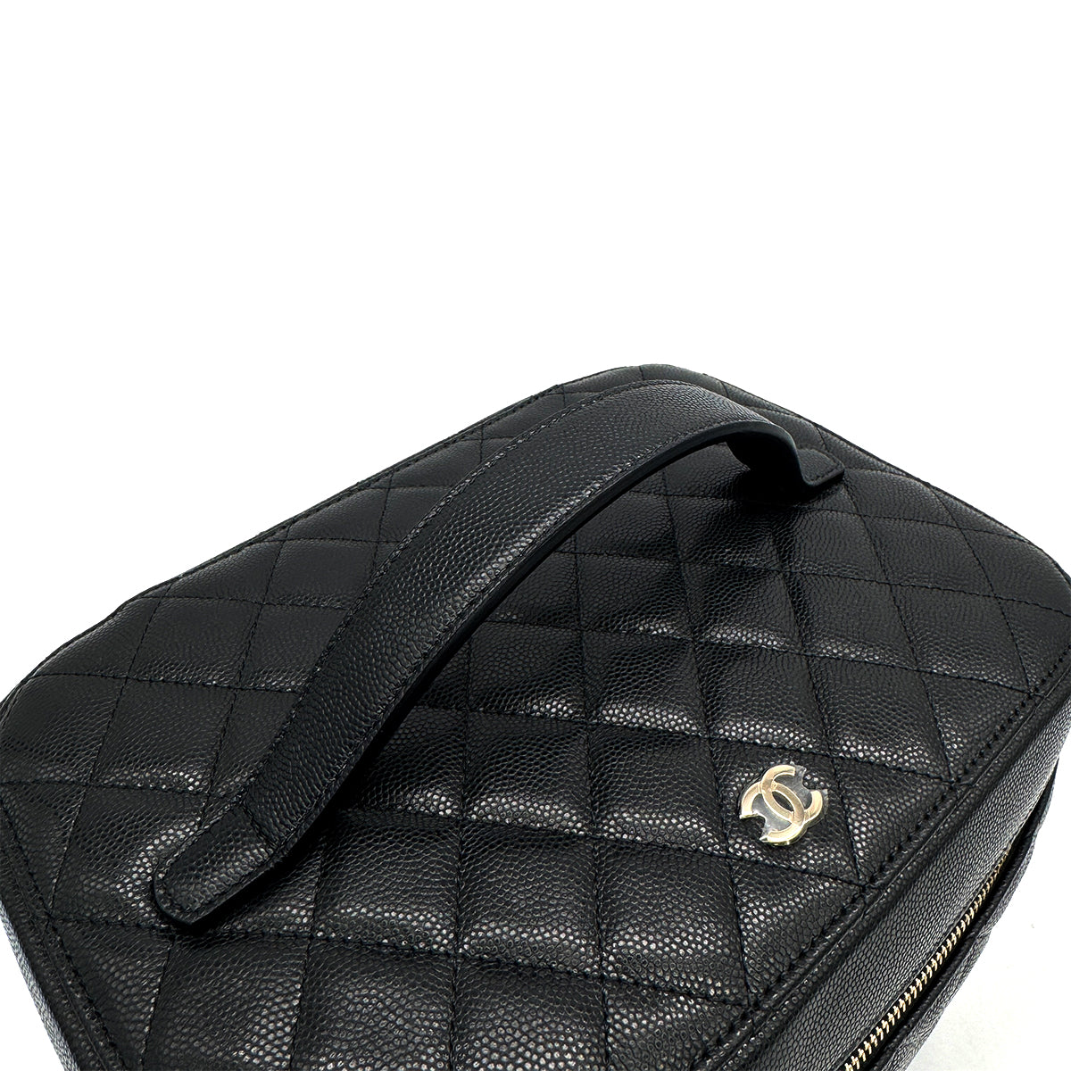 CHANEL MATELASSE VANITY HAND BAG BLACK CAVIAR SKIN GOLD HARDWARE 90319989