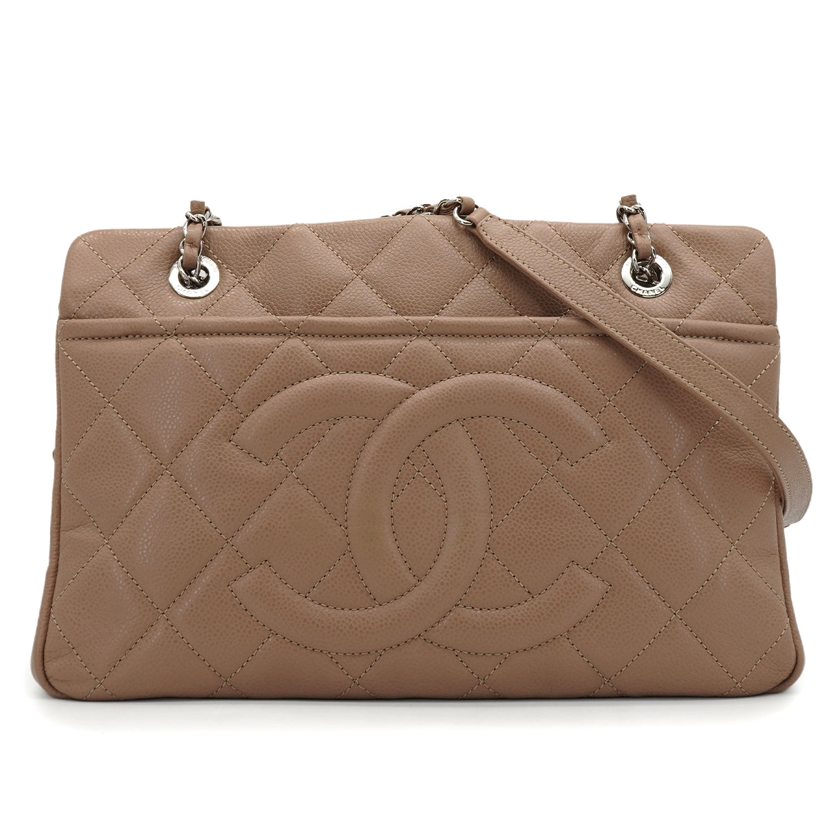 CHANEL MATELLASSE CHAIN SHOULDER BAG BROWN CAVIAR SKIN SILVER HARDWARE 90346679