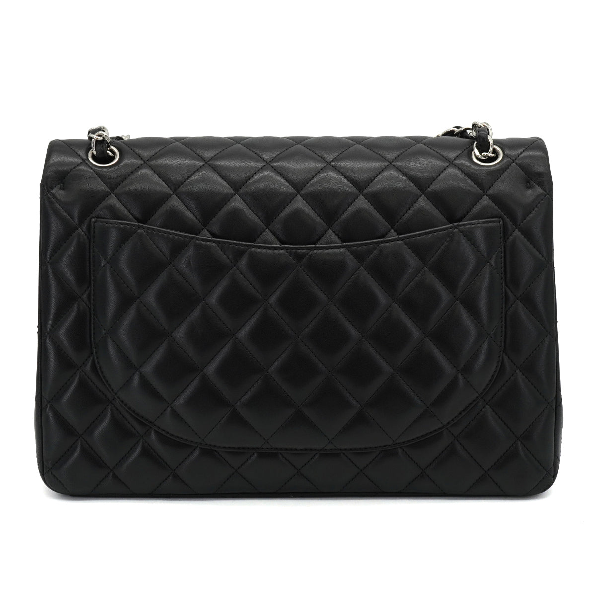 CHANEL MAXI MATELASSE 34 CHAIN SHOULDER BAG BLACK LAMB SKIN SILVER HARDWARE 90331673