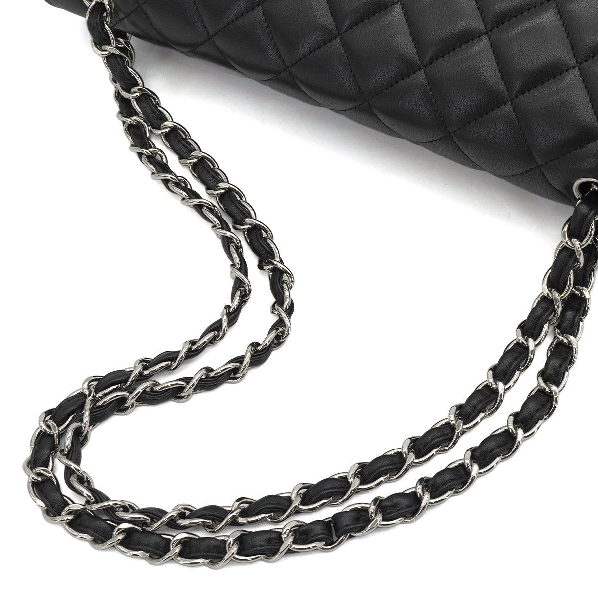 CHANEL MAXI MATELASSE 34 CHAIN SHOULDER BAG BLACK LAMB SKIN SILVER HARDWARE 90331673