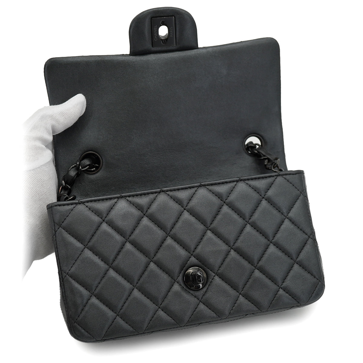 CHANEL MINI MATELASSE 20 CHAIN SHOULDER BAG GRAY LEATHER BLACK HARDWARE 90330944