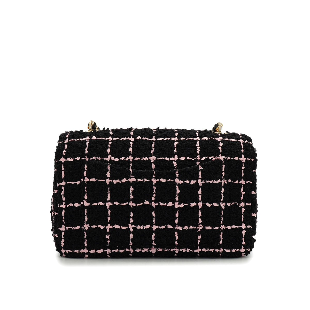 CHANEL CAMELLIA CHAIN SHOULDER BAG BLACK PINK TWEED GOLD HARDWARE 90335837