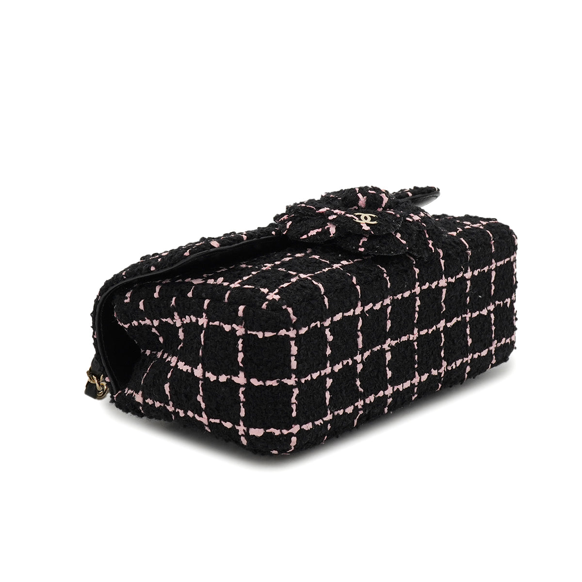CHANEL CAMELLIA CHAIN SHOULDER BAG BLACK PINK TWEED GOLD HARDWARE 90335837