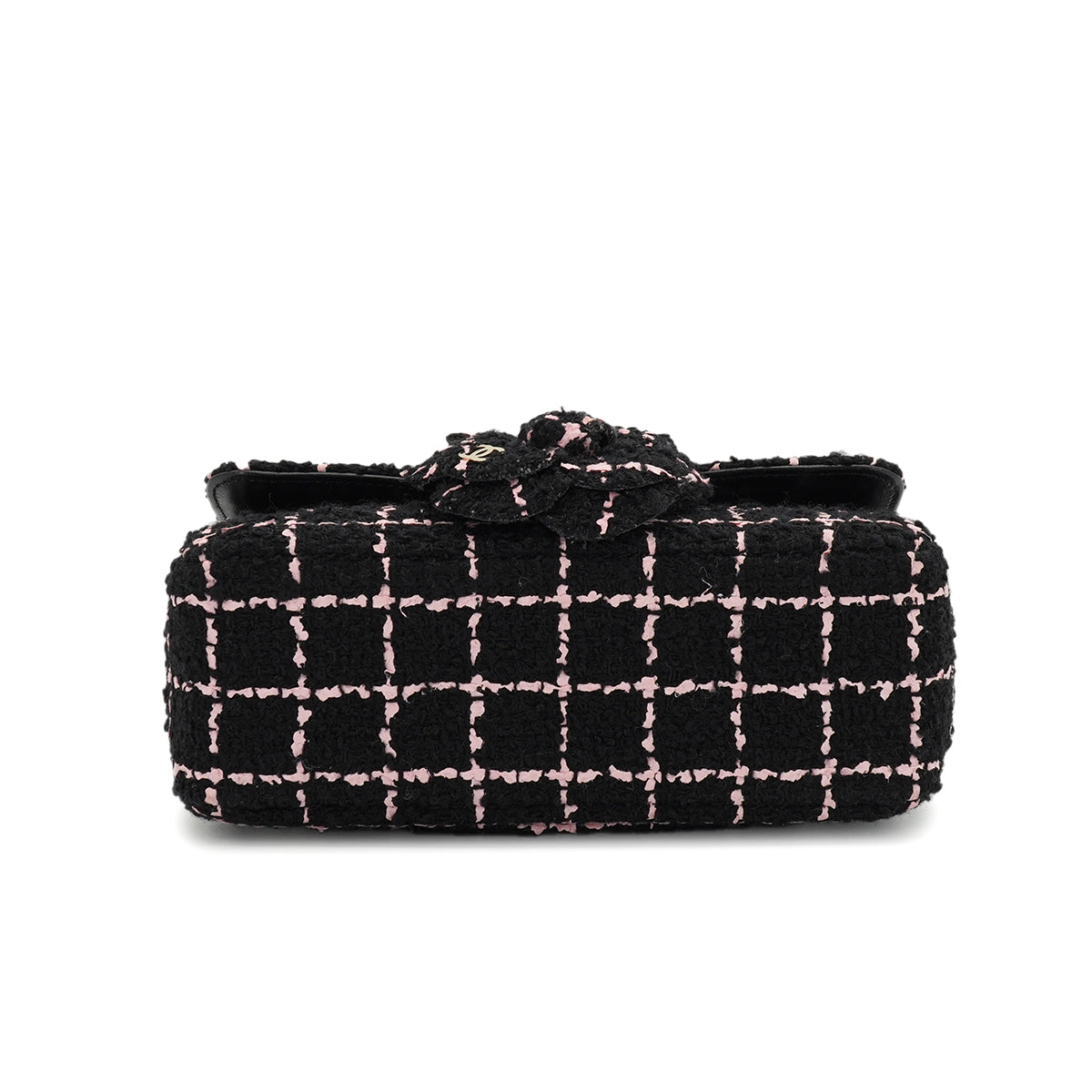 CHANEL CAMELLIA CHAIN SHOULDER BAG BLACK PINK TWEED GOLD HARDWARE 90335837
