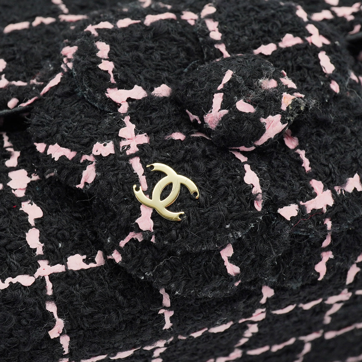 CHANEL CAMELLIA CHAIN SHOULDER BAG BLACK PINK TWEED GOLD HARDWARE 90335837