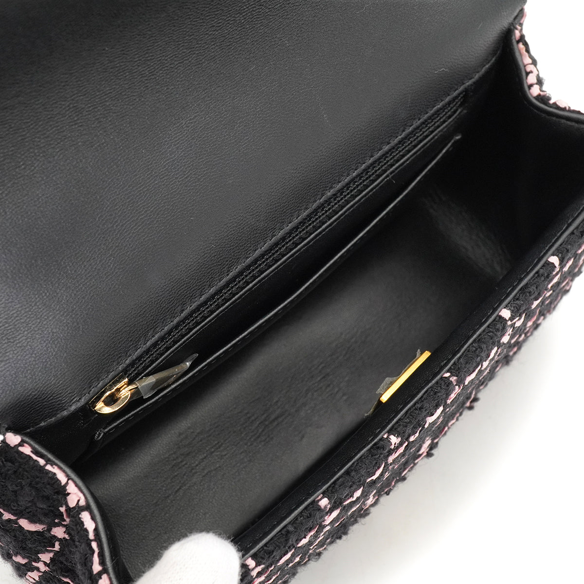 CHANEL CAMELLIA CHAIN SHOULDER BAG BLACK PINK TWEED GOLD HARDWARE 90335837