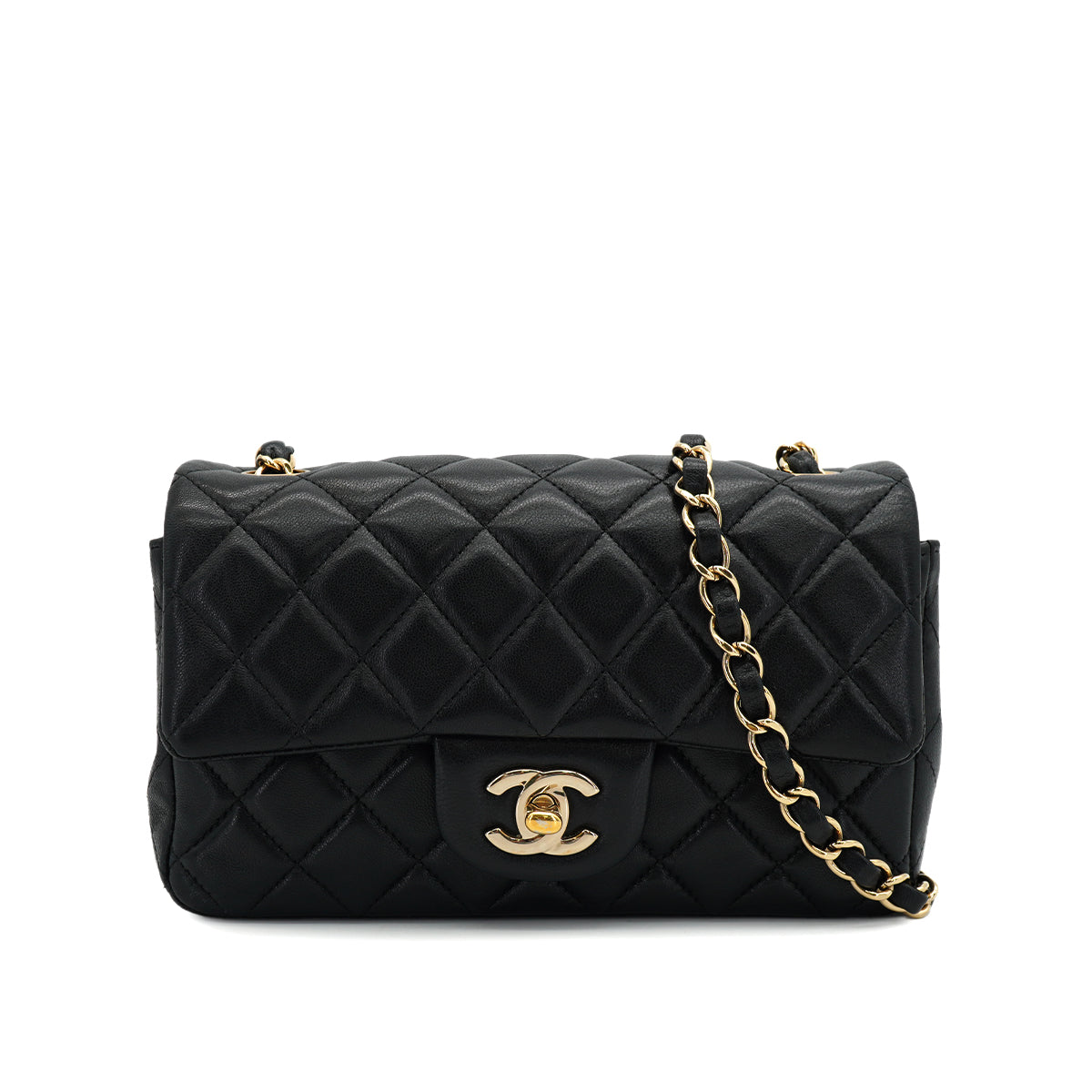 CHANEL MINI MATELASSE CHAIN SHOULDER BAG BLACK LAMB SKIN GOLD HARDWARE 90331415