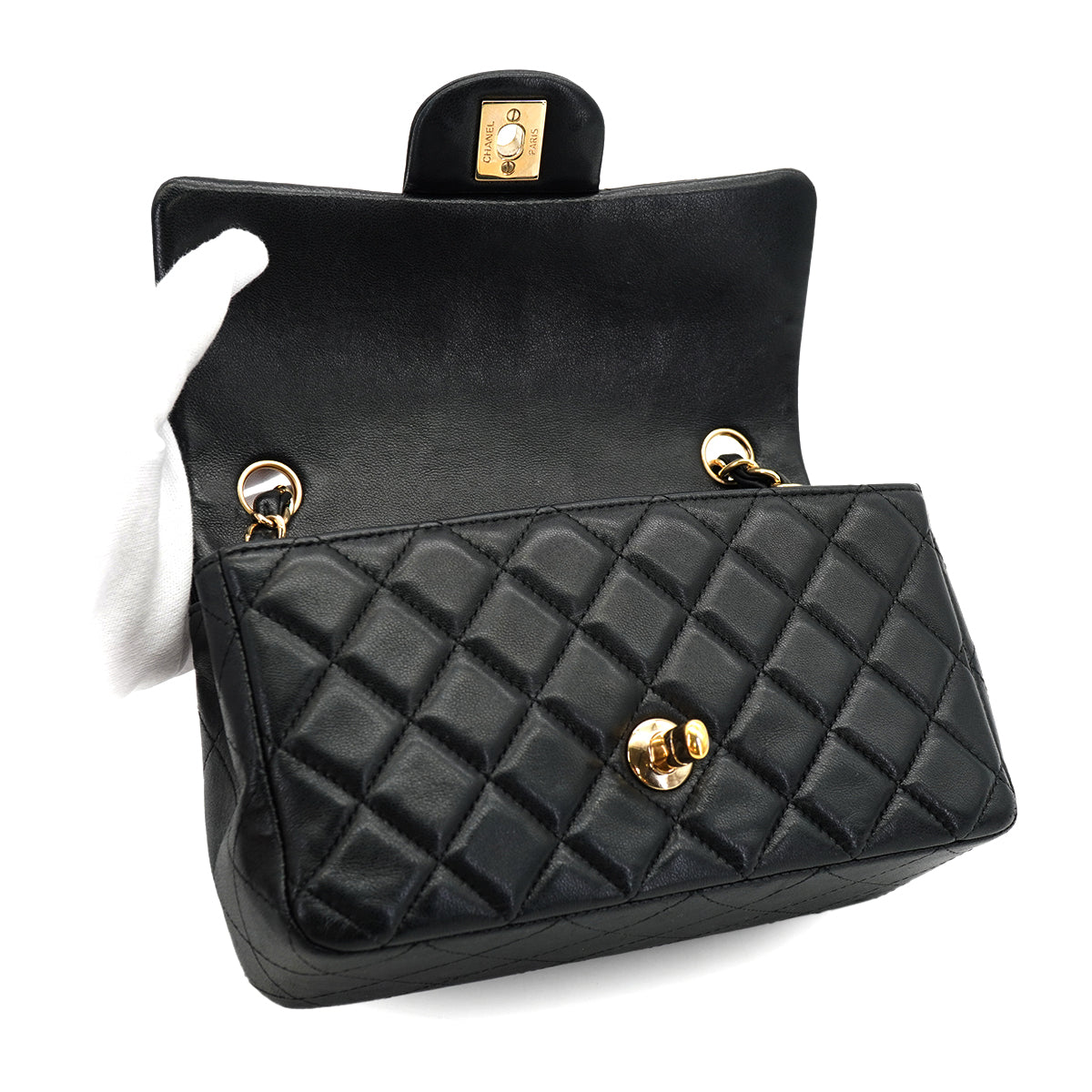 CHANEL MINI MATELASSE CHAIN SHOULDER BAG BLACK LAMB SKIN GOLD HARDWARE 90331415