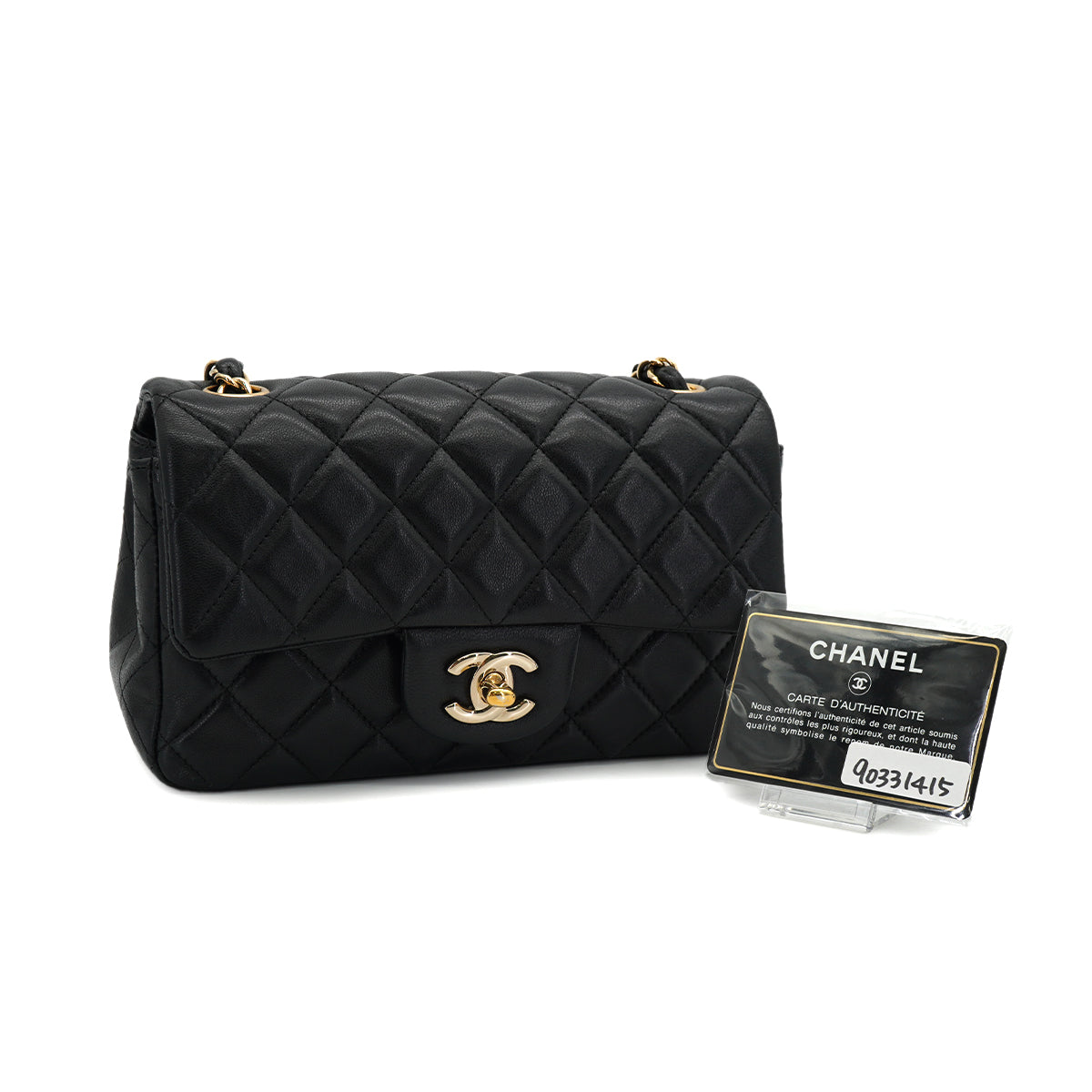 CHANEL MINI MATELASSE CHAIN SHOULDER BAG BLACK LAMB SKIN GOLD HARDWARE 90331415