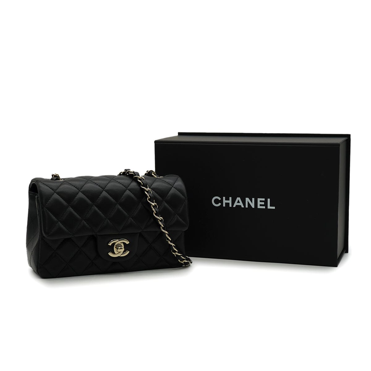 CHANEL MINI MATELASSE CHAIN SHOULDER BAG BLACK LAMB SKIN GOLD HARDWARE 90346109
