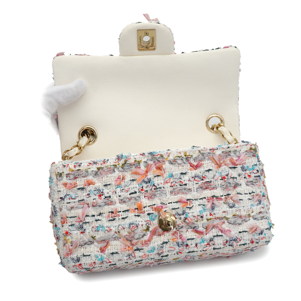CHANEL MINI MATELASSE CHAIN SHOULDER BAG MULTICOLOR TWEED GOLD HARDWARE 90335836