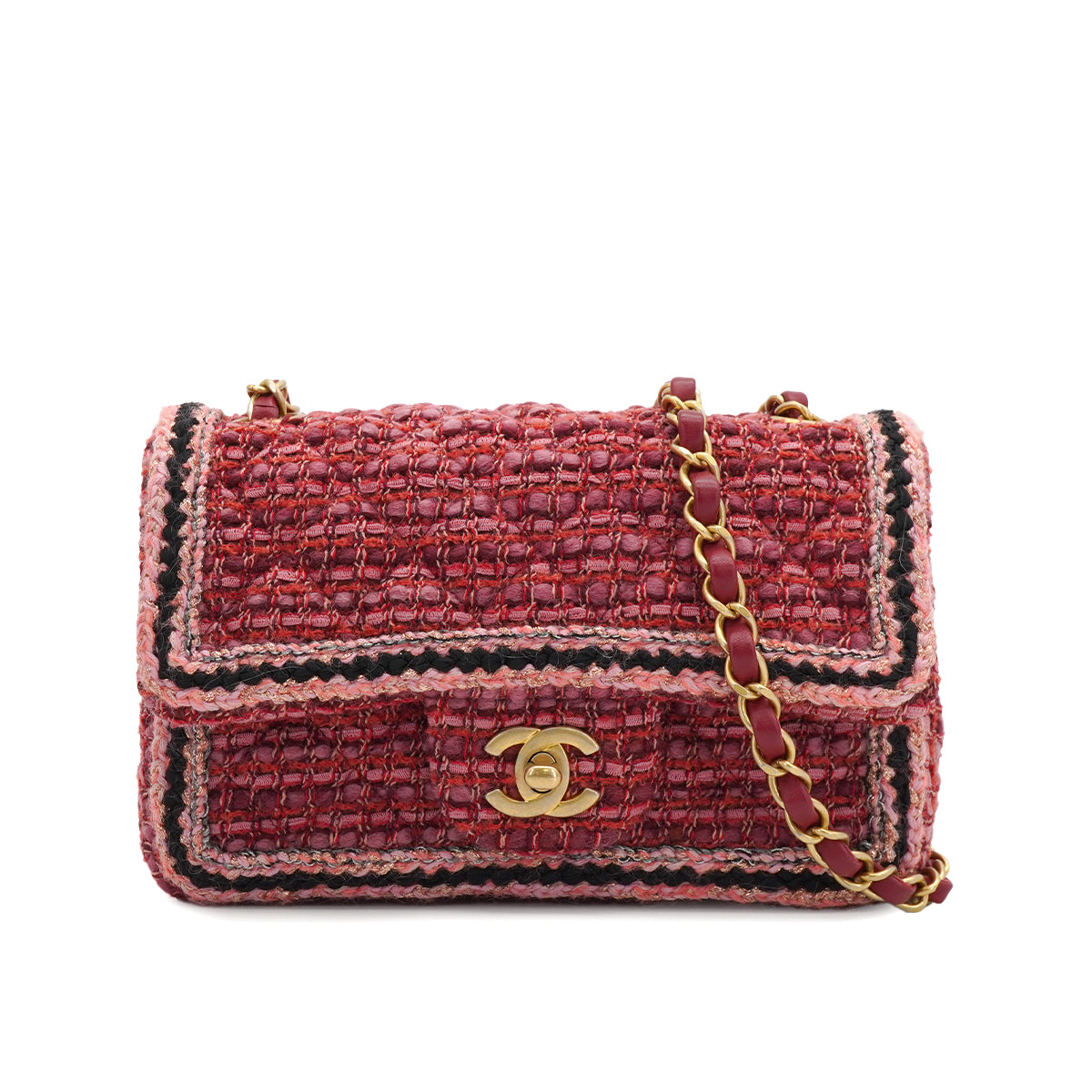 CHANEL MINI MATELASSE CHAIN SHOULDER BAG PINK TWEED GOLD HARDWARE 90334158