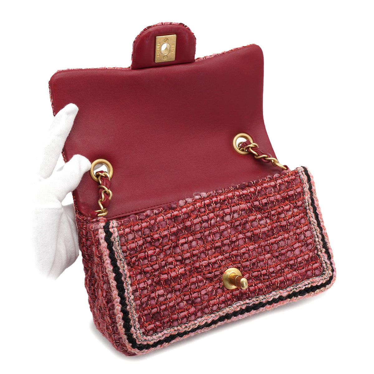 CHANEL MINI MATELASSE CHAIN SHOULDER BAG PINK TWEED GOLD HARDWARE 90334158