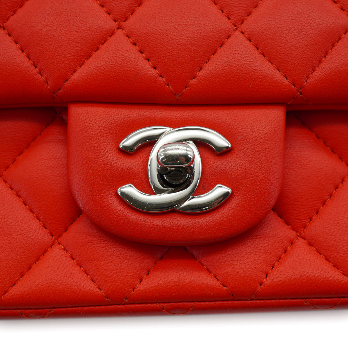 CHANEL MINI SQUARE 17 CHAIN SHOULDER BAG RED LAMB SKIN SILVER HARDWARE 90333761