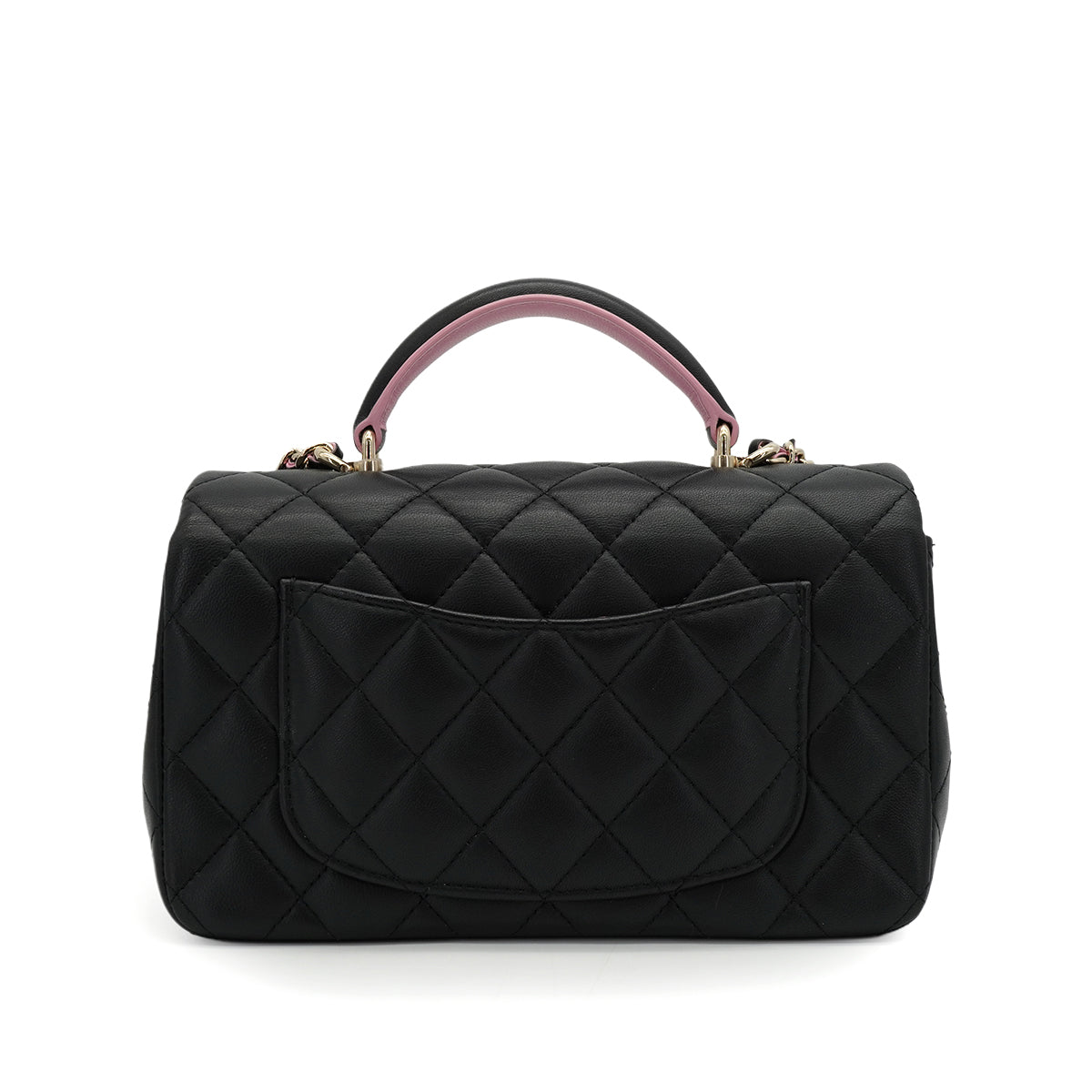 CHANEL MINI MATELASSE CHAIN SHOULDER HAND BAG BLACK PINK LAMB SKIN SILVER HARDWARE 90343621