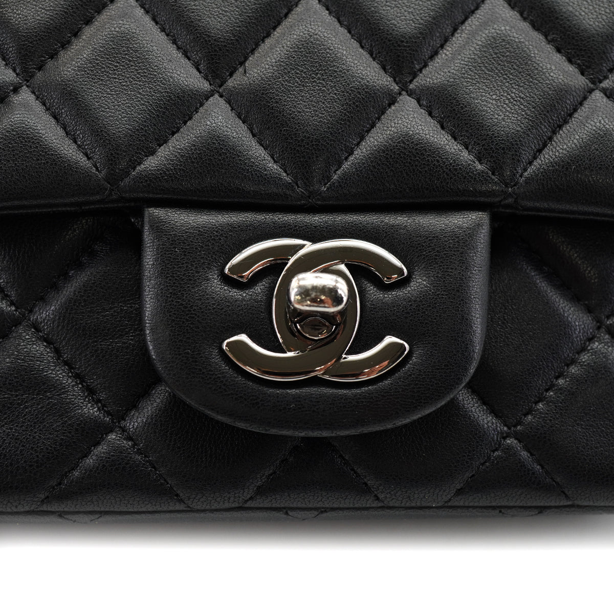 CHANEL MINI SQUARE 17 CHAIN SHUOLDER BAG BLACK LAMB SKIN SILVER HARDWARE 90331414