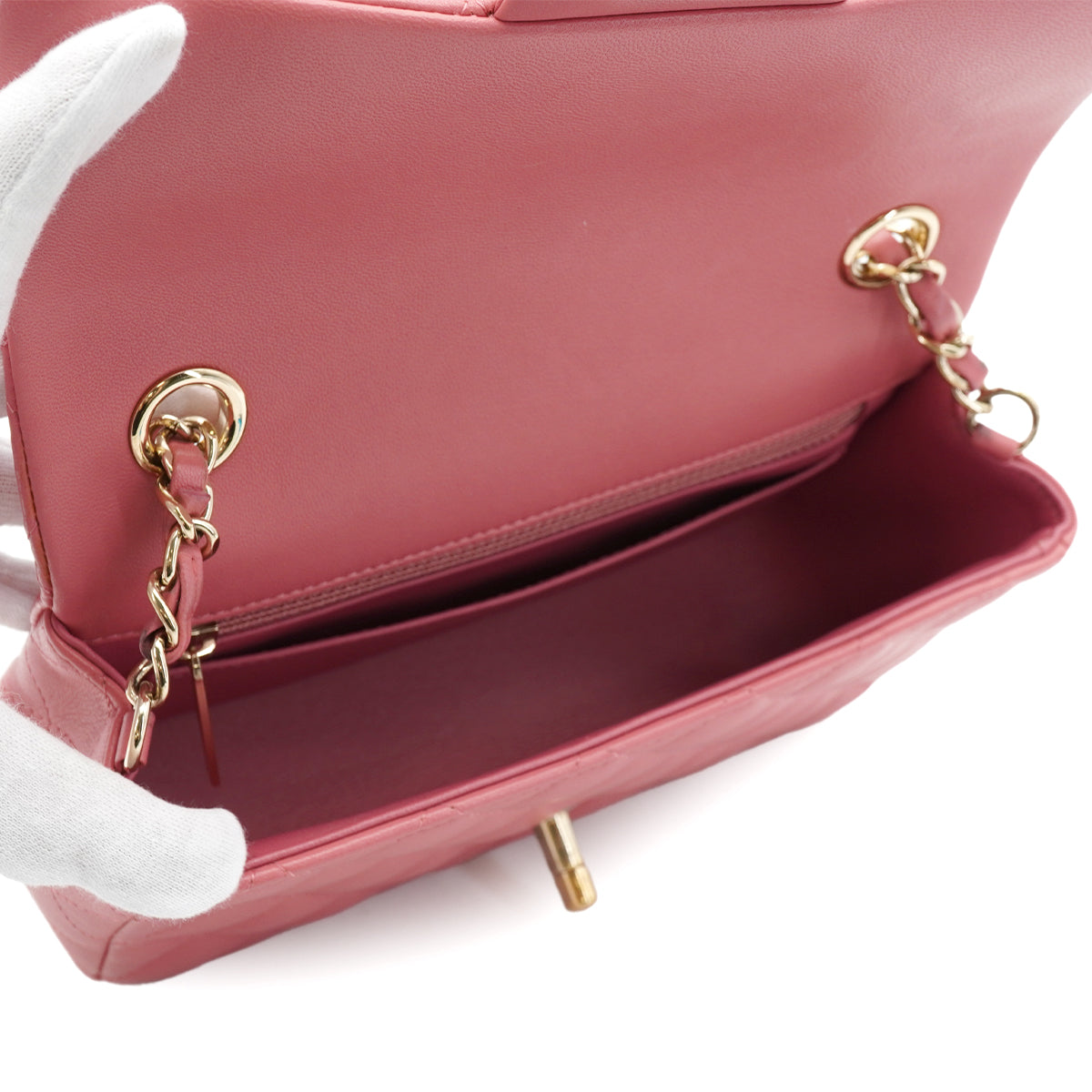 CHANEL MINI MATELASSE CHARM CHAIN SHOULDER BAG PINK LAMB SKIN GOLD HARDWARE 90331667