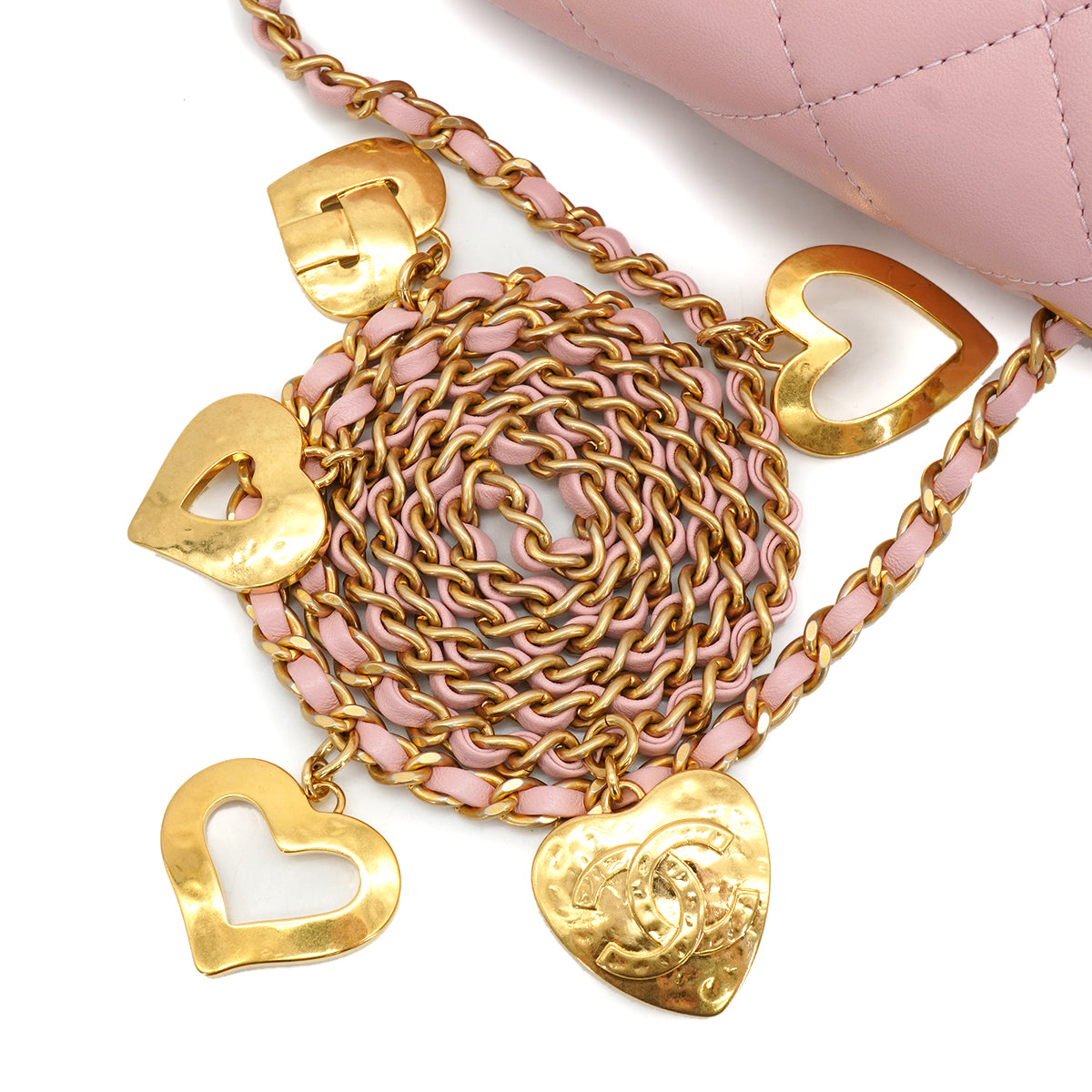 CHANEL MINI MATELASSE HEART CHARM CHAIN SHOULDER BAG PINK LAMB SKIN GOLD HARDWARE 90335891
