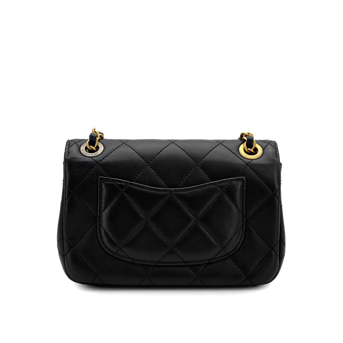 CHANEL MINI MATELASSE COCO CLIPS CHAIN SHOULDER BAG RHINESTONE FAUX PEARL BLACK LAMB SKIN GOLD HARDWARE 90317290
