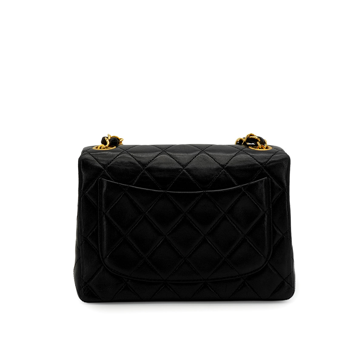 VINTAGE CHANEL MINI SQUARE 17 CHAIN SHOULDER BAG BLACK LAMB SKIN GOLD HARDWARE 90346665