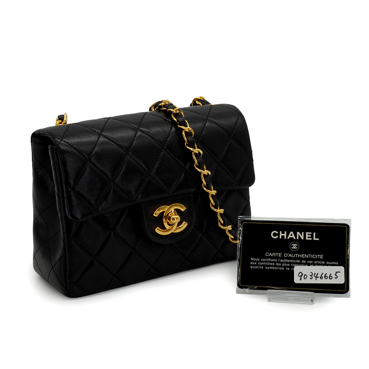 VINTAGE CHANEL MINI SQUARE 17 CHAIN SHOULDER BAG BLACK LAMB SKIN GOLD HARDWARE 90346665