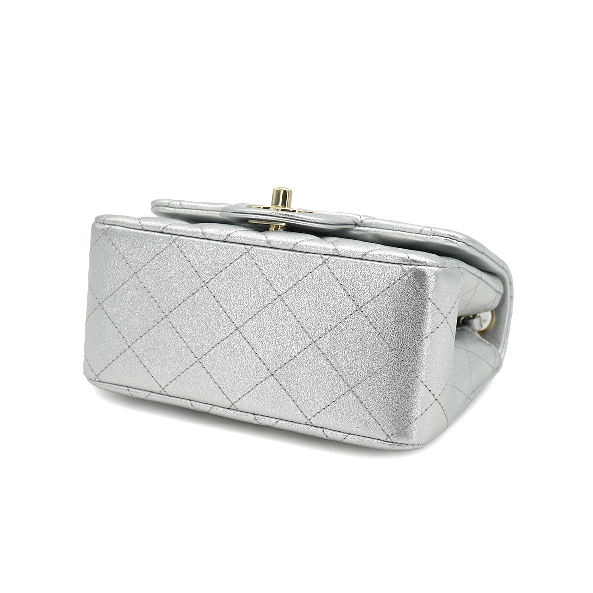 CHANEL MINI SQUARE 17 CHAIN SHOULDER BAG SILVER LAMB SKIN GOLD HARDWARE 90333739