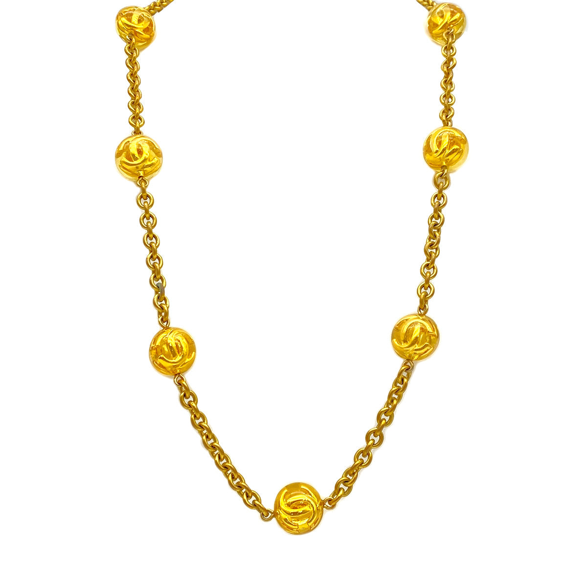 VINTAGE CHANEL NECKLACE COCOMARK BALL CHAIN GOLD ACCESSORY 25 90319664