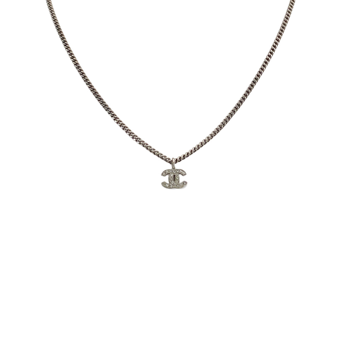 CHANEL NECKLACE COCOMARK RHINESTONE SILVER ACCESSORY D11C 90326874