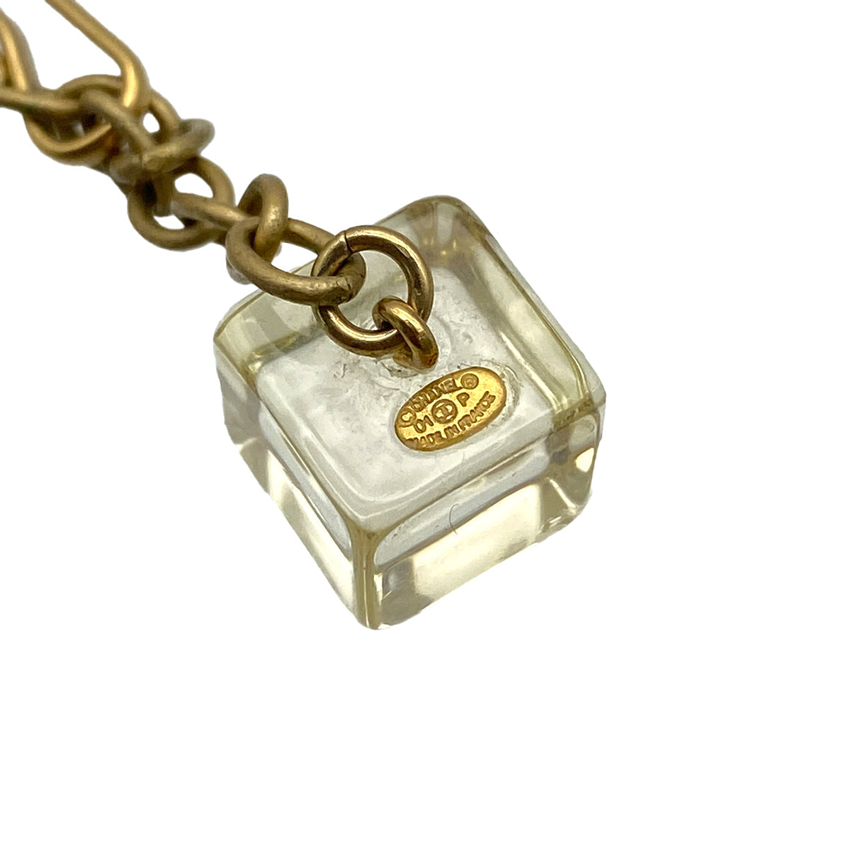 CHANEL NECKLACE CUBE COCOMARK CLEAR GOLD ACCESSORY 01P 90325618