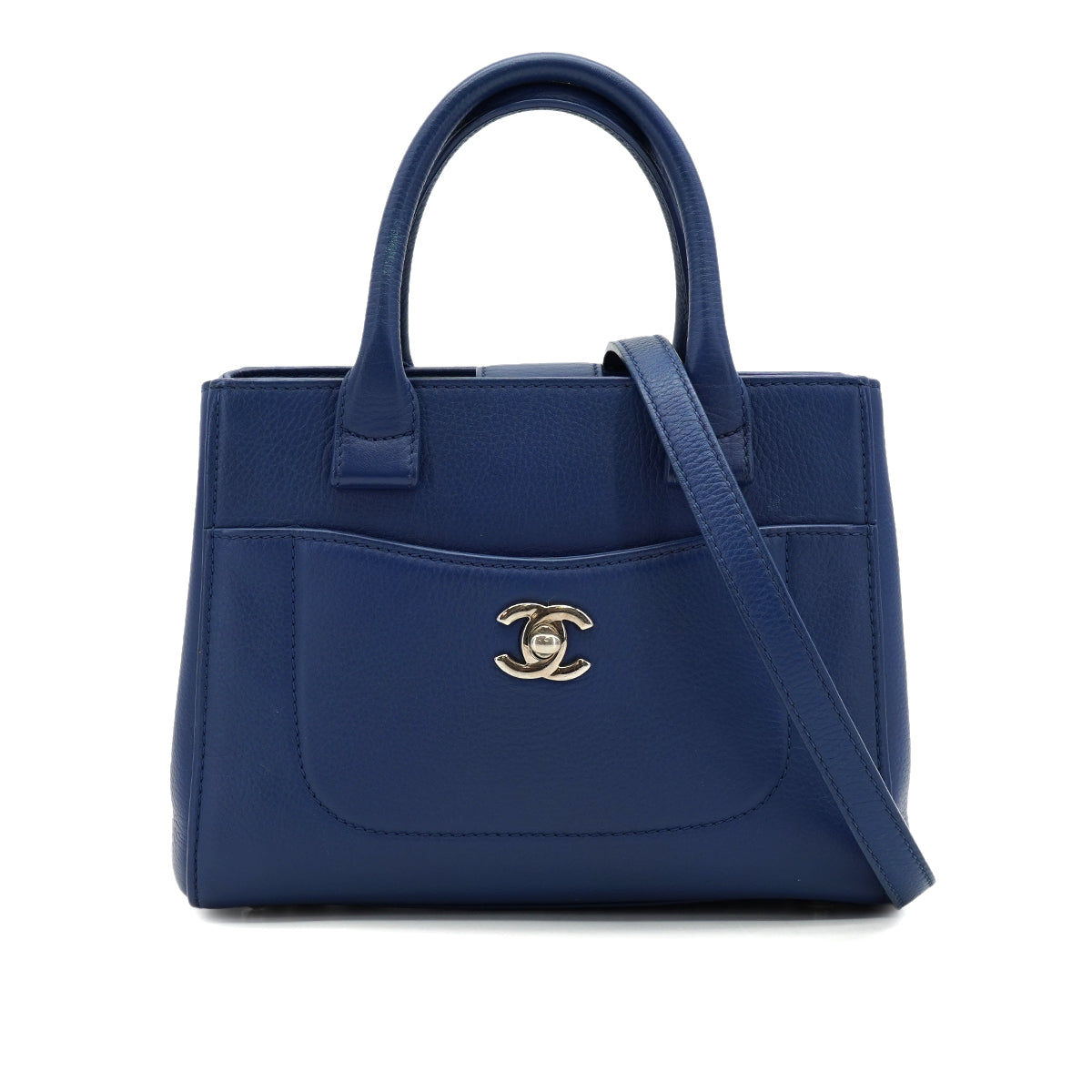 CHANEL NEO EXECUTIVE TOTE SHOULDER BAG BLUE LEATHER SILVER HARDWARE 90331963
