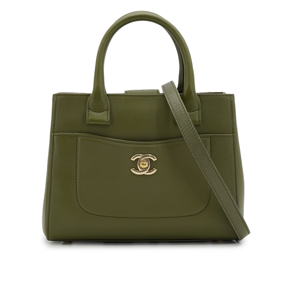 CHANEL NEO EXECUTIVE TOTE SHOULDER BAG GREEN LEATHER GOLD HARDWARE 90335588