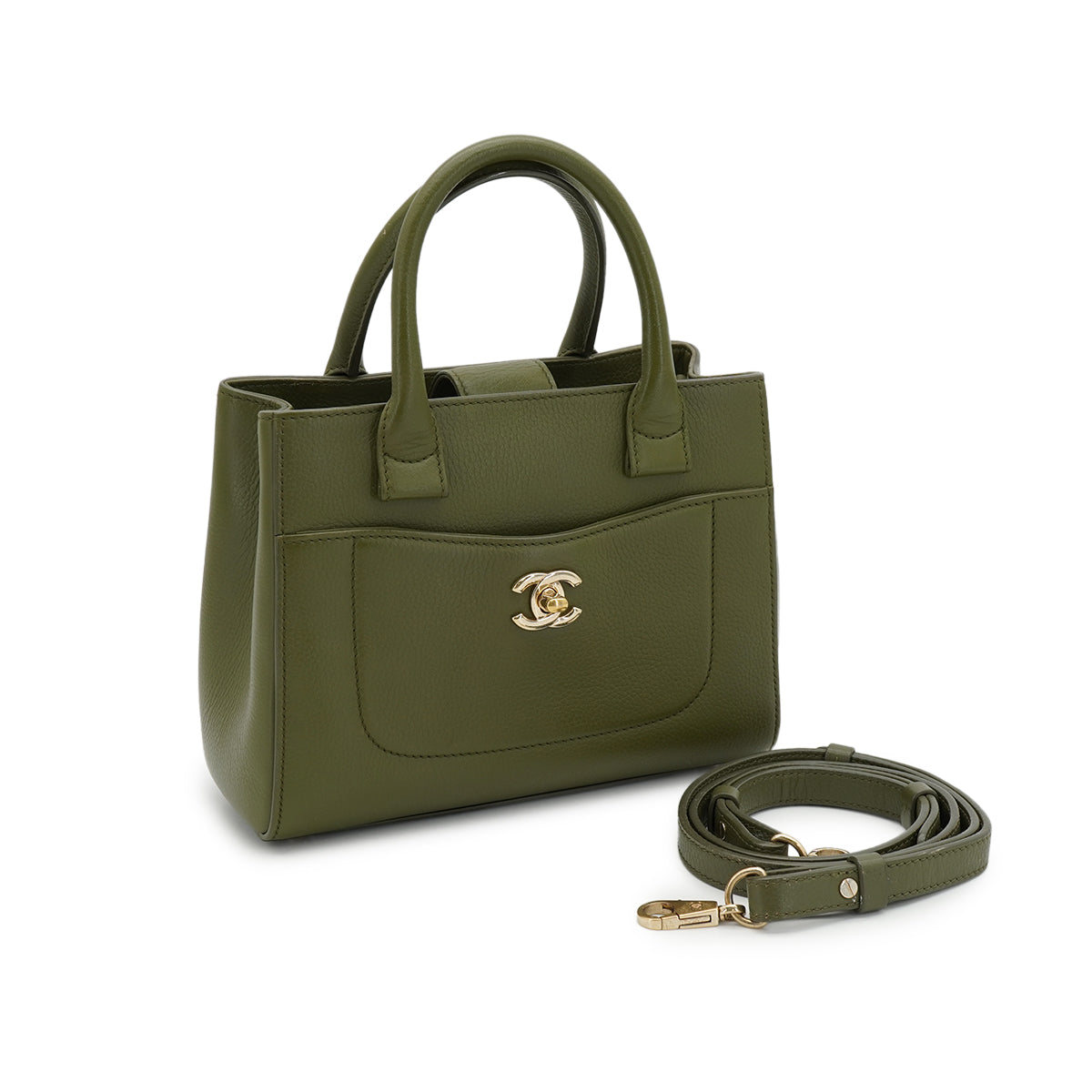 CHANEL NEO EXECUTIVE TOTE SHOULDER BAG GREEN LEATHER GOLD HARDWARE 90335588