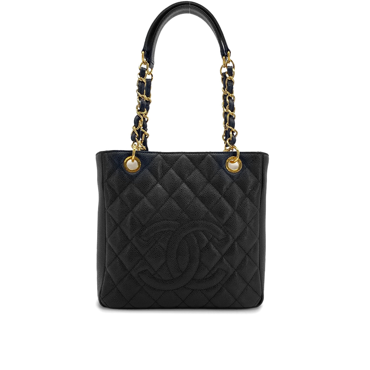 CHANEL PST CHAIN TOTE BAG BLACK CAVIAR SKIN GOLD HARDWARE 90327069