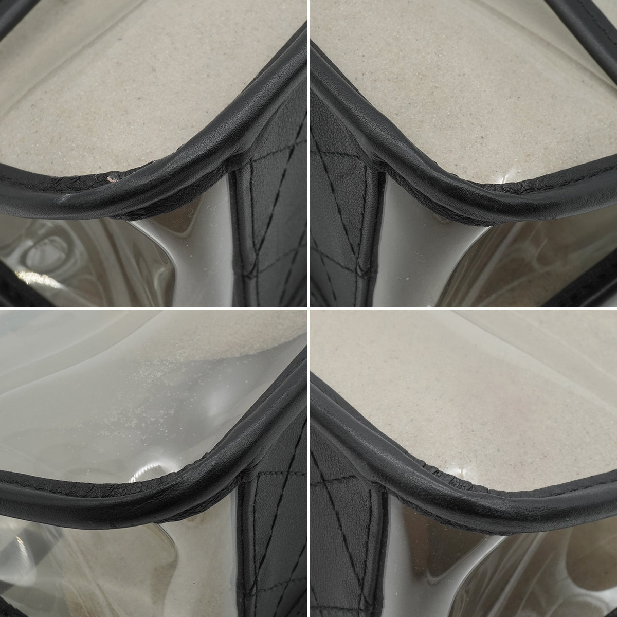 CHANEL SAND BY THE SEA CHAIN SHOULDER BAG BLACK CLEAR VINYL SAND LAMB SKIN GOLD HARDWARE 90341908