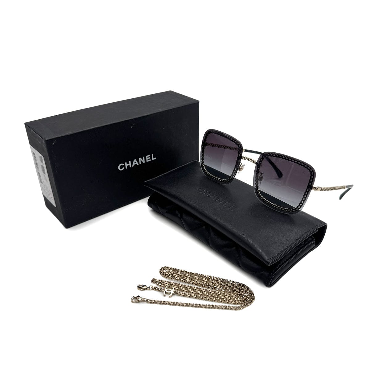 CHANEL SUNGLASSES COCOMARK CHAIN MOTIF BLACK GOLD EYEWEAR 90324448