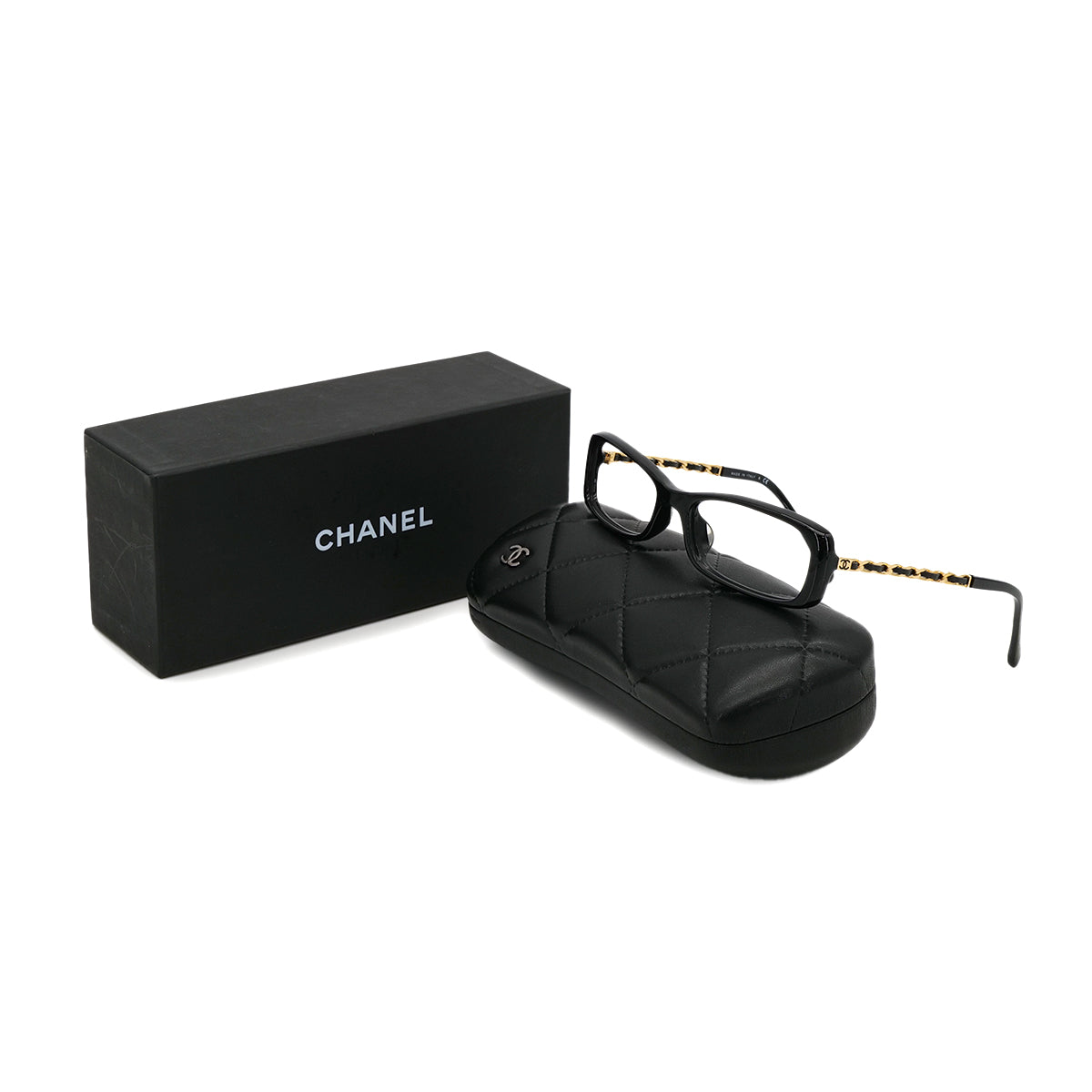 CHANEL GLASSES FRAME ONLY COCOMARK CHAIN BLACK EYEWEAR 90317193