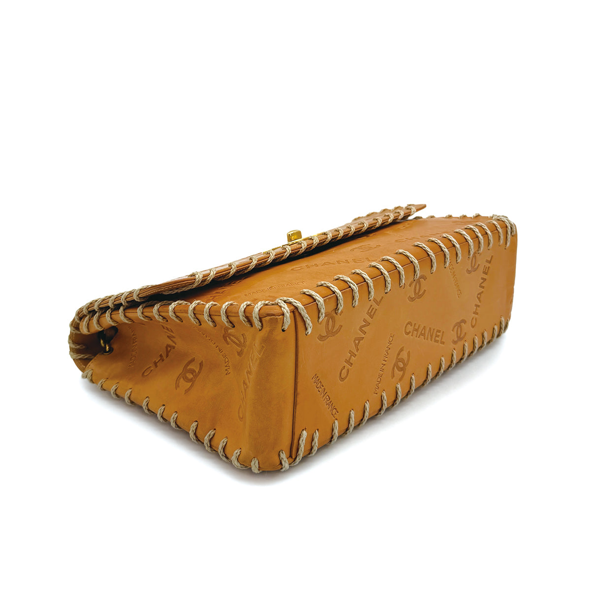 CHANEL VINTAGE COCOMARK LOGO EMBOSSED CHAIN SHOULDER BAG LIGHT BROWN LEATHER GOLD HARD WARE 90311983