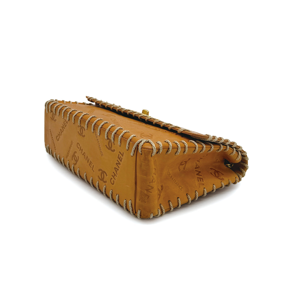 CHANEL VINTAGE COCOMARK LOGO EMBOSSED CHAIN SHOULDER BAG LIGHT BROWN LEATHER GOLD HARD WARE 90311983