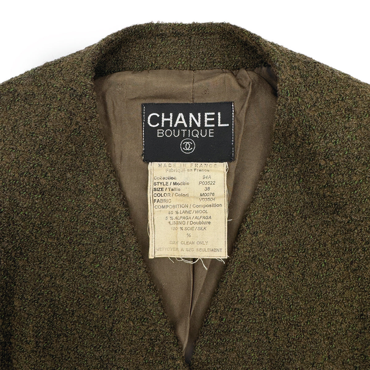 CHANEL VINTAGE COCO BUTTON TWEED VEST KHAKI WOOL 38 94A RTW 90313365