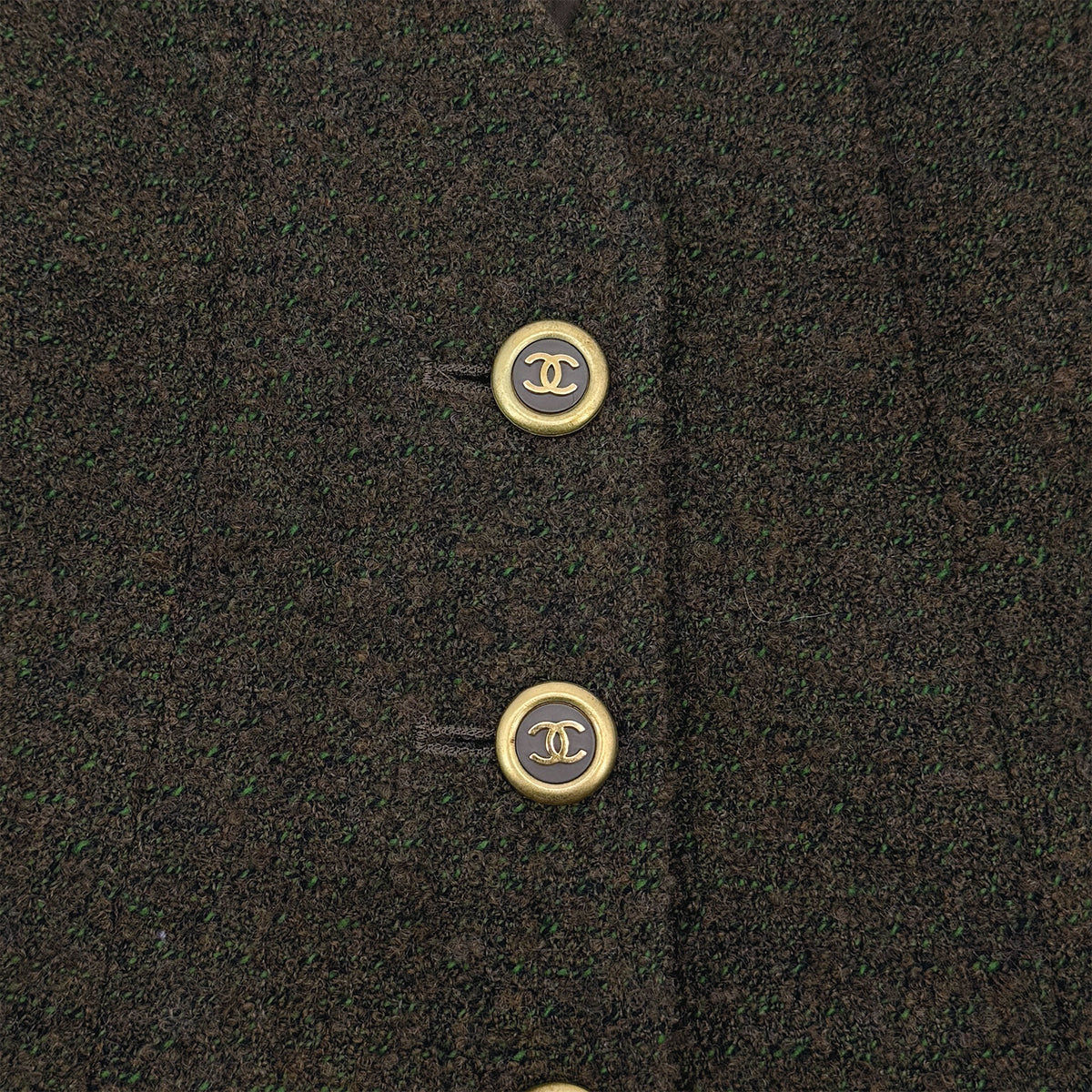 CHANEL VINTAGE COCO BUTTON TWEED VEST KHAKI WOOL 38 94A RTW 90313365