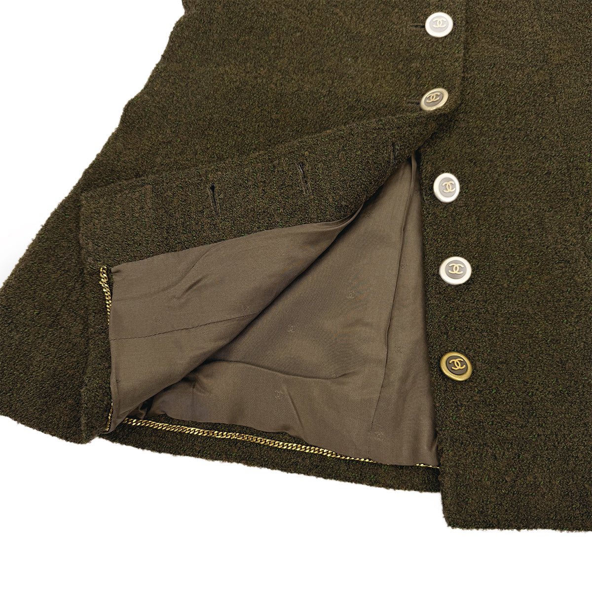 CHANEL VINTAGE COCO BUTTON TWEED VEST KHAKI WOOL 38 94A RTW 90313365