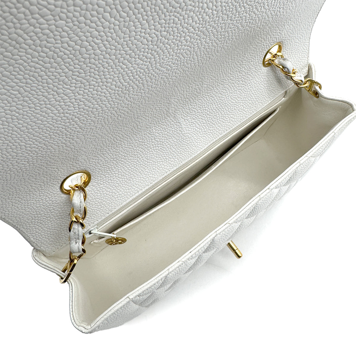 VINTAGE CHANEL DIANA MEDIUM CHAIN SHOULDER BAG WHITE CAVIAR SKIN GOLD HARDWARE 90313668