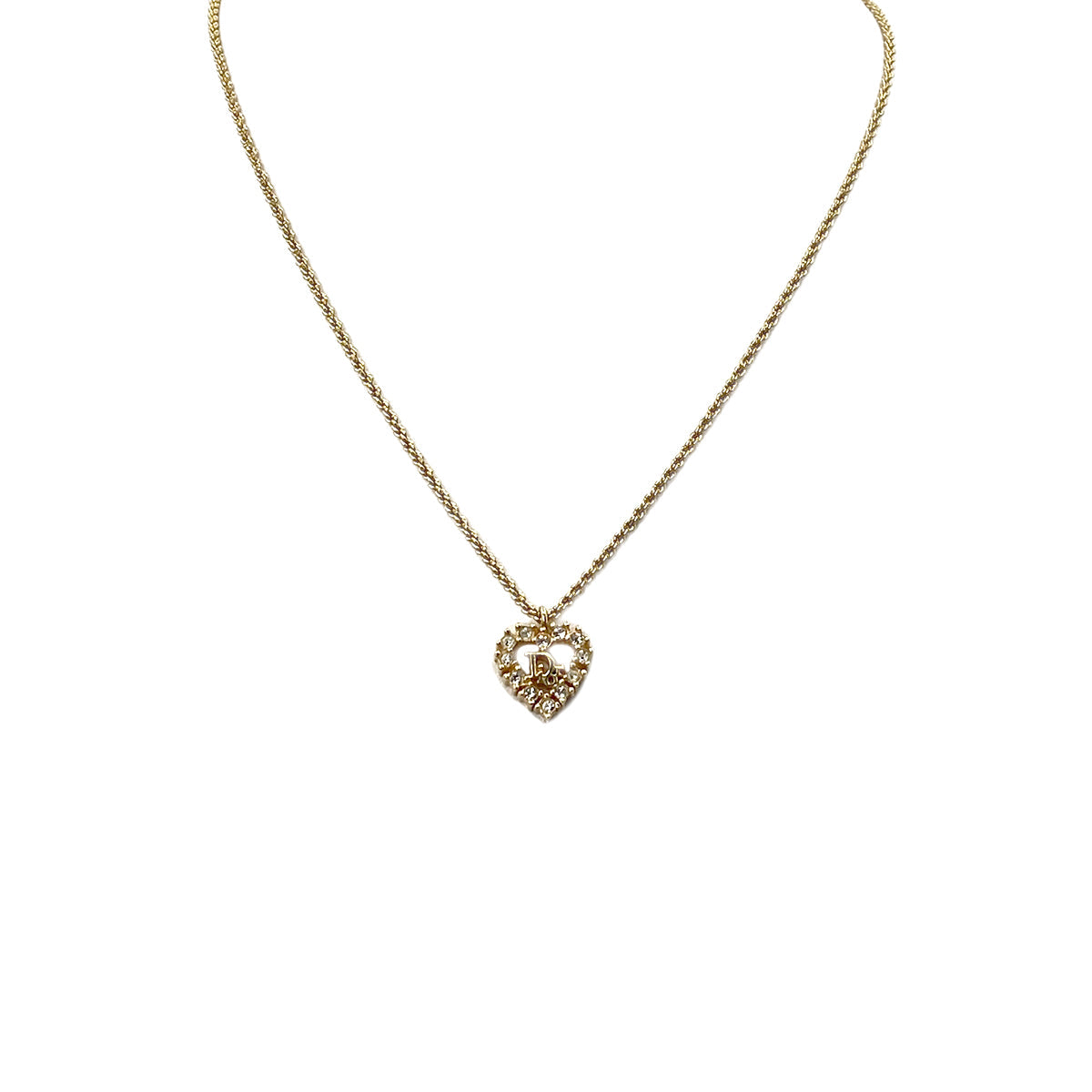CHRISTIAN DIOR NECKLACE CD LOGO HEART RHINESTONE GOLD ACCESSORY 90322197