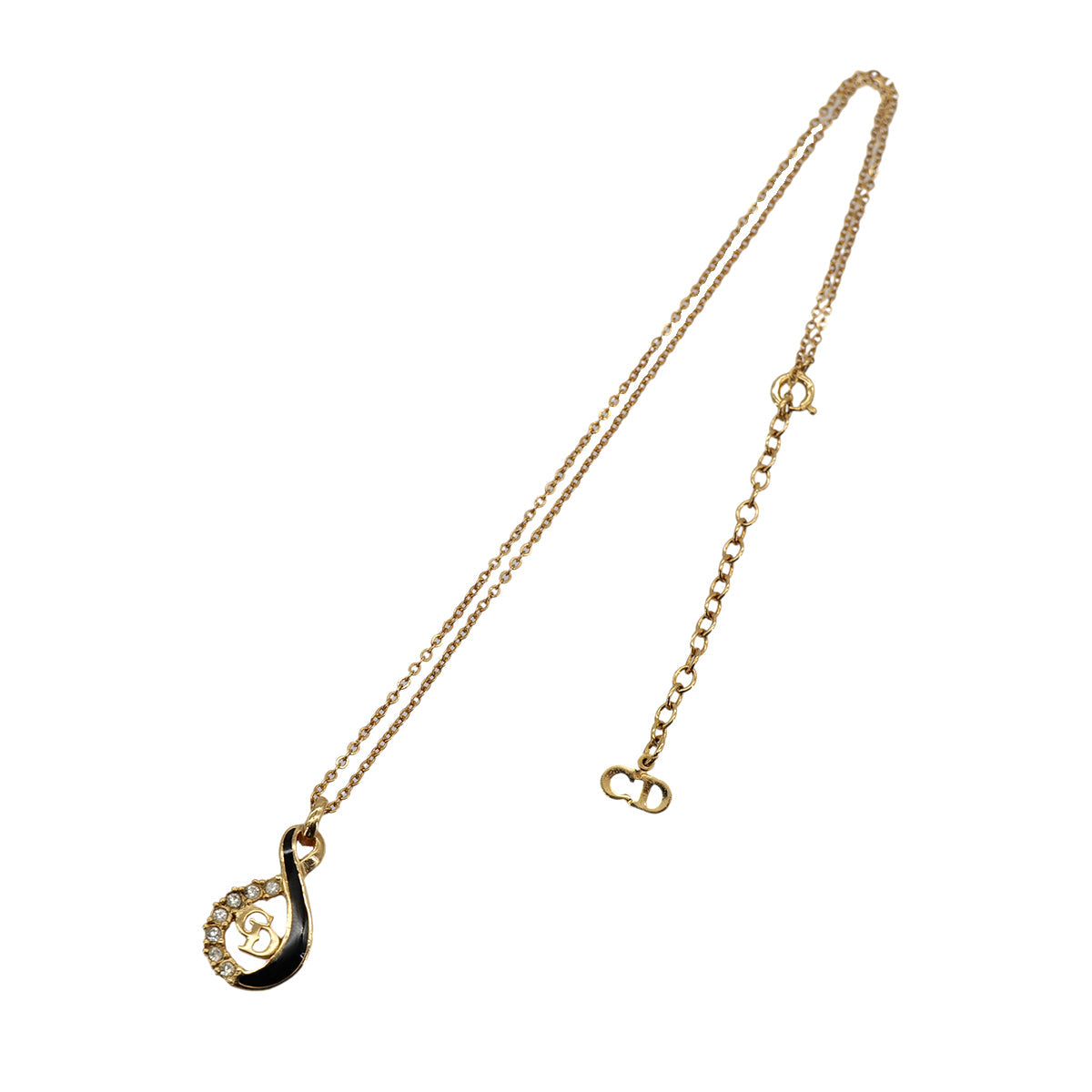 CHRISTIAN DIOR NECKLACE CD LOGO RHINESTONE GOLD BLACK ACCESSORY 90322184
