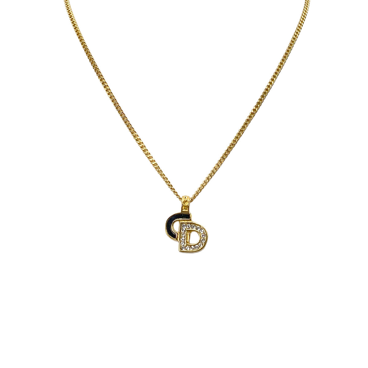 CHRISTIAN DIOR NECKLACE CD LOGO RHINESTONE GOLD BLACK ACCESSORY 90322210