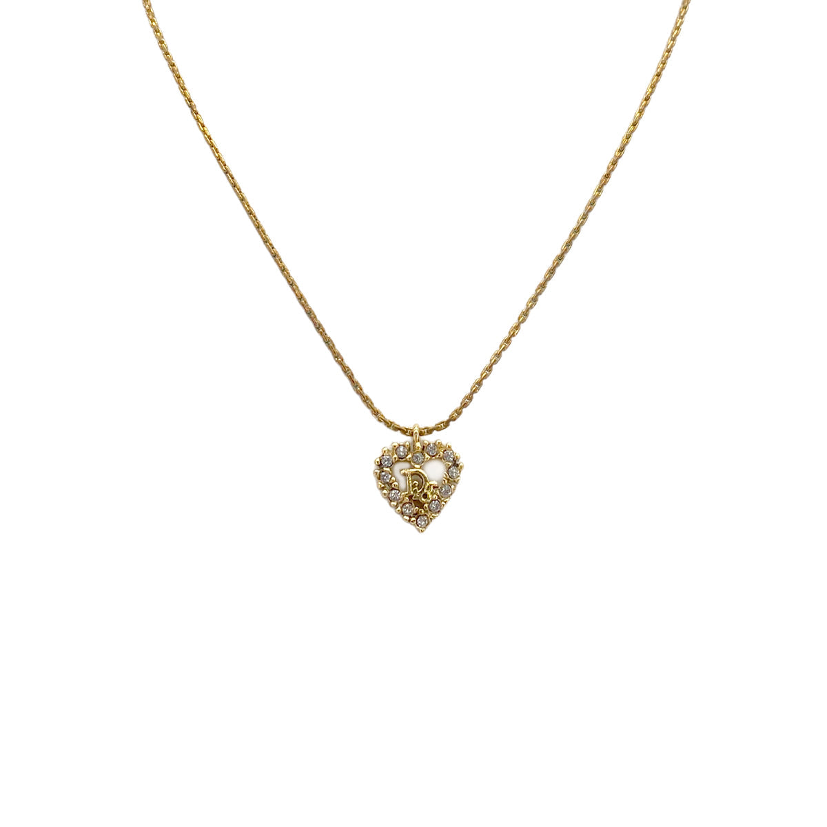 CHRISTIAN DIOR NECKLACE LOGO HEART RHINESTONE GOLD ACCESSORY 90322208