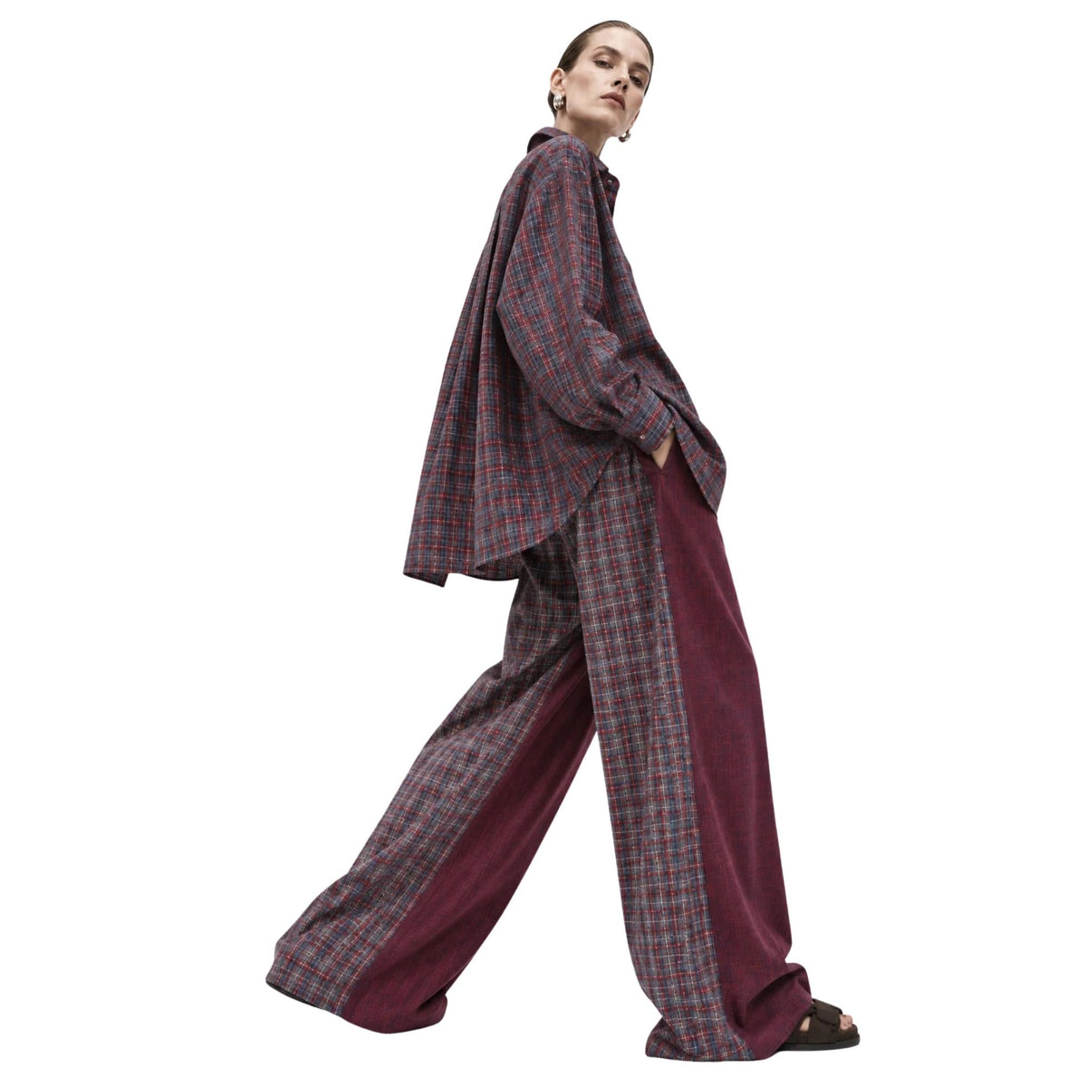 CONTRAST CHECK CO-ORD SET زوج (SHIRT & PANTS قميص وبنطلون) “JANE EYER"