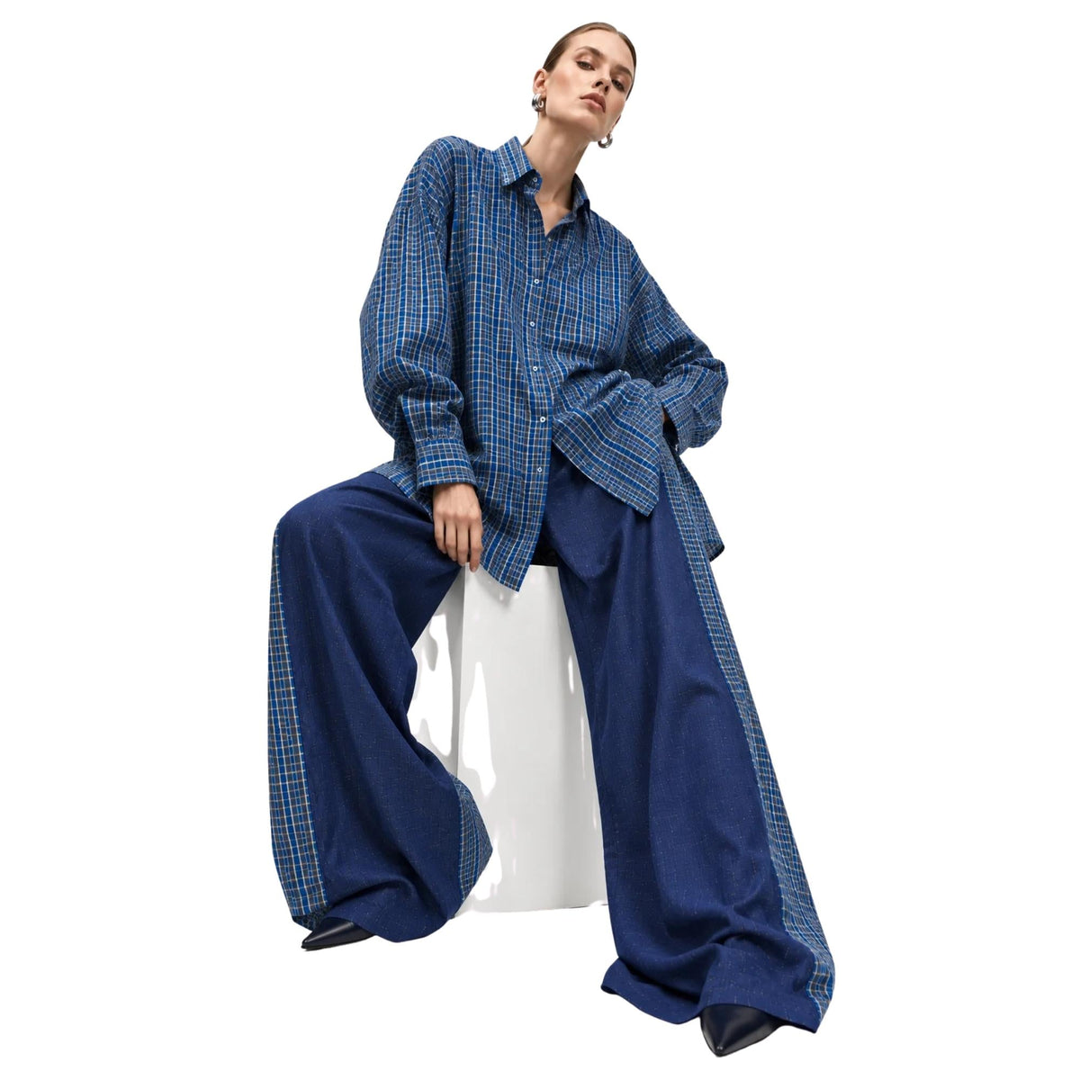 CONTRAST CHECK CO-ORD SET زوج (SHIRT & PANTS قميص وبنطلون) “JANE EYER"